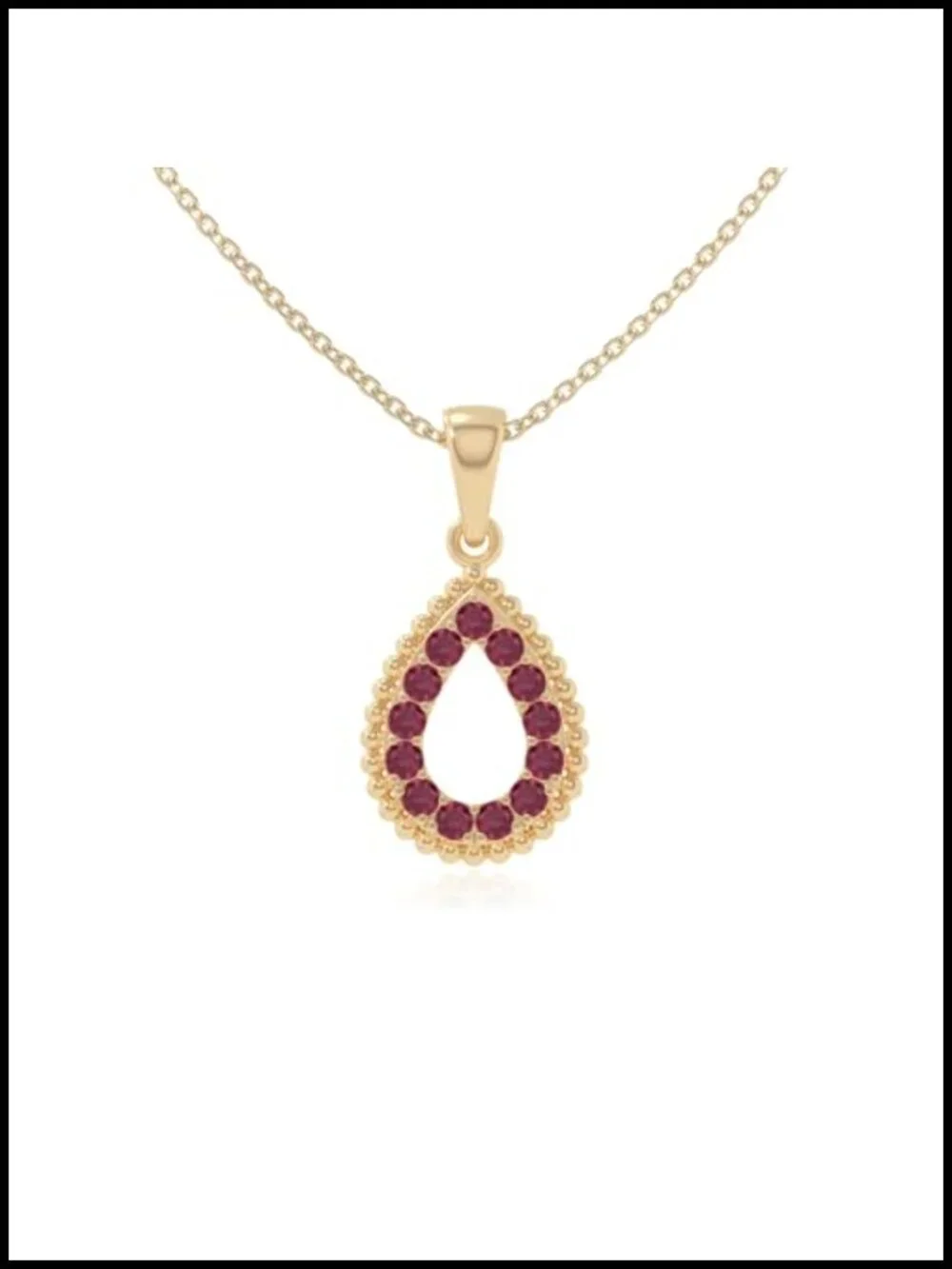 Natural Ruby Teardrop Pendant Necklace 18K Yellow Gold Vermeil Sterling Silver